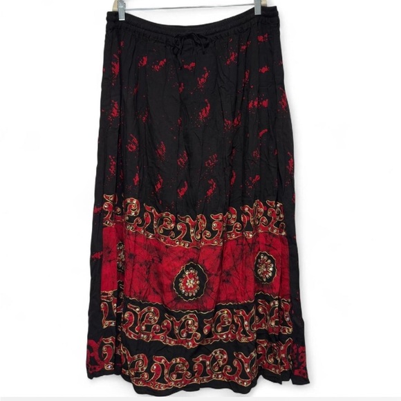 Neelam Fashions Boho Maxi Skirt Red Black Plus Size 1X/2X, Whimsigoth Festival - Picture 4 of 10